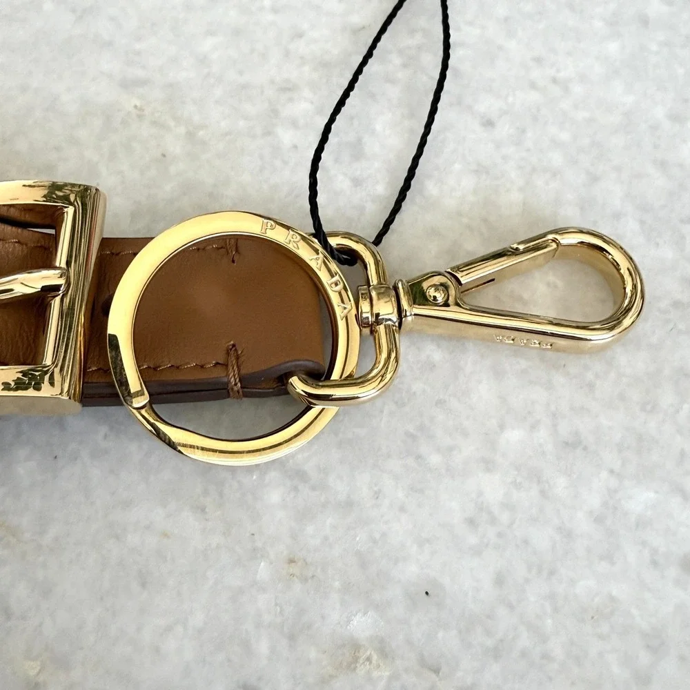 Prada Soft Leather Keychain Wristlet Brown & Gold 1PP186 Made in Italy